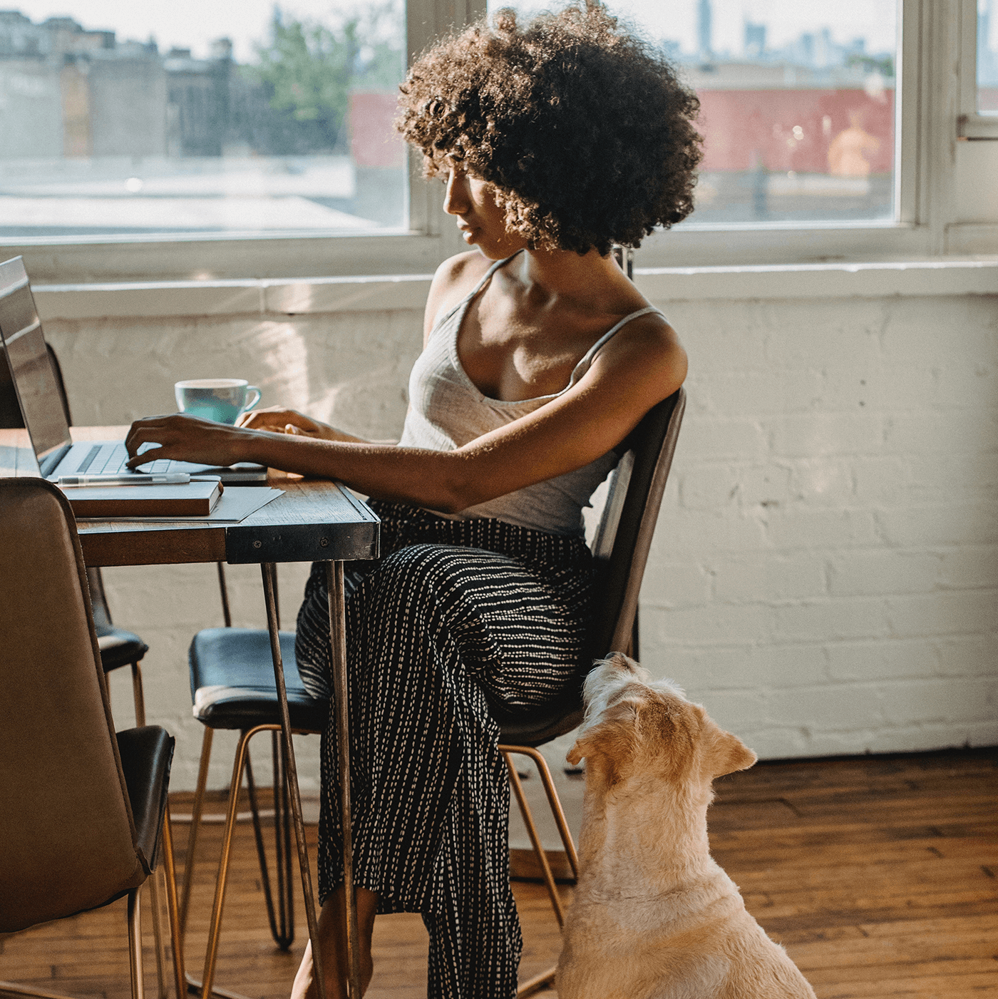 woman-table-dog