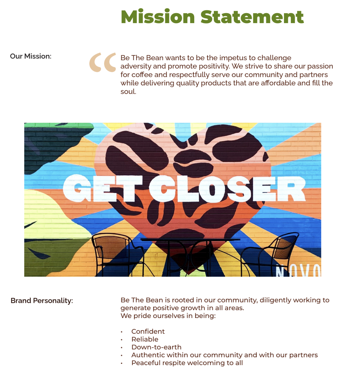 Be the Bean mission statement image